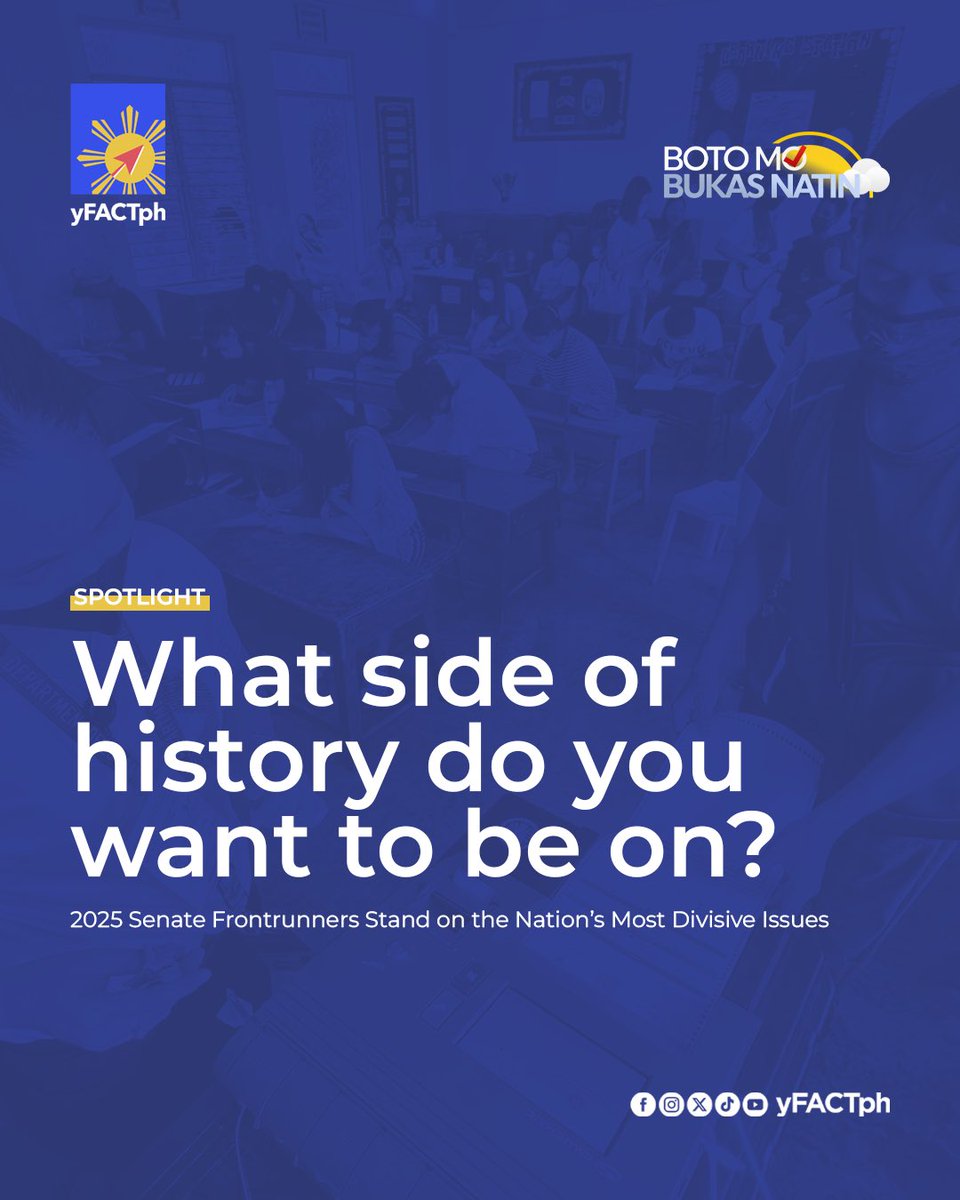 yFACTph's tweet photo. From divorce to the reimposition of the death penalty, the 2025 senatorial candidates have widely diverging visions for the country. Learn where they stand — and what’s at stake — before you vote on May 12 dahil #BotoMoBukasNatin. 🫡

#Halalan2025 #PHVote #Eleksyon2025 https://t.co/A7aoogABb5