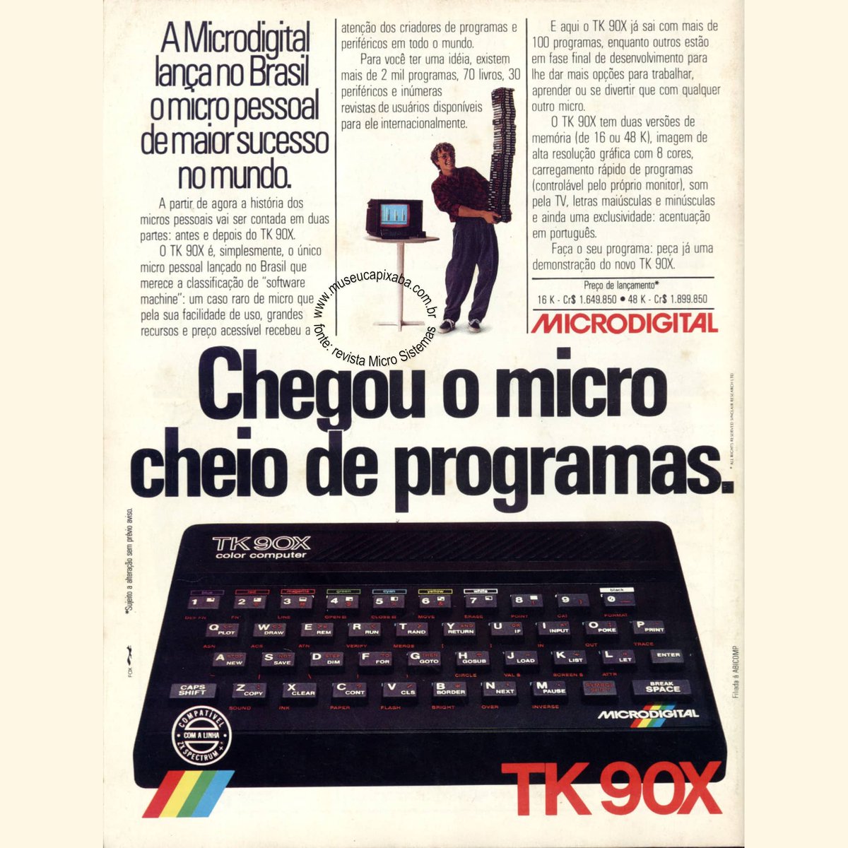 museucapixaba's tweet photo. Microdigital TK-90X - Agora mais caro - Um dos clones brasileiros do Sinclair ZX Spectrum nos anos 80.
+em https://t.co/31YuaSQoMg
Ajude-nos com doações para o acervo!
#MuseuCapixaba #mcc #museu #MicroSistemas #MicrodigitalEletrônica #Microdigital #TK90X #ZXSpectrum https://t.co/Yeete0wh7w
