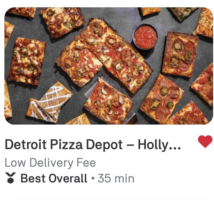 “Best Overall” on <a href="/UberEats/">Uber Eats</a>! 👏

<a href="/DetroitPizzas/">Detroit Pizza Depot</a> delivering the quality goods to Los Angeles. 🍕🏆