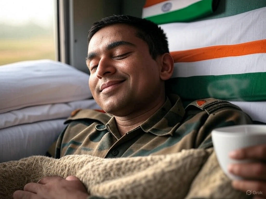 On a train to Delhi yesterday, I met an Indian Army soldier headed to the border. His lower berth was crowded with people sitting around, leaving no room for him to lie down or rest. We had a spare top berth, which he quietly said he preferred. I urged him to take it, saying,