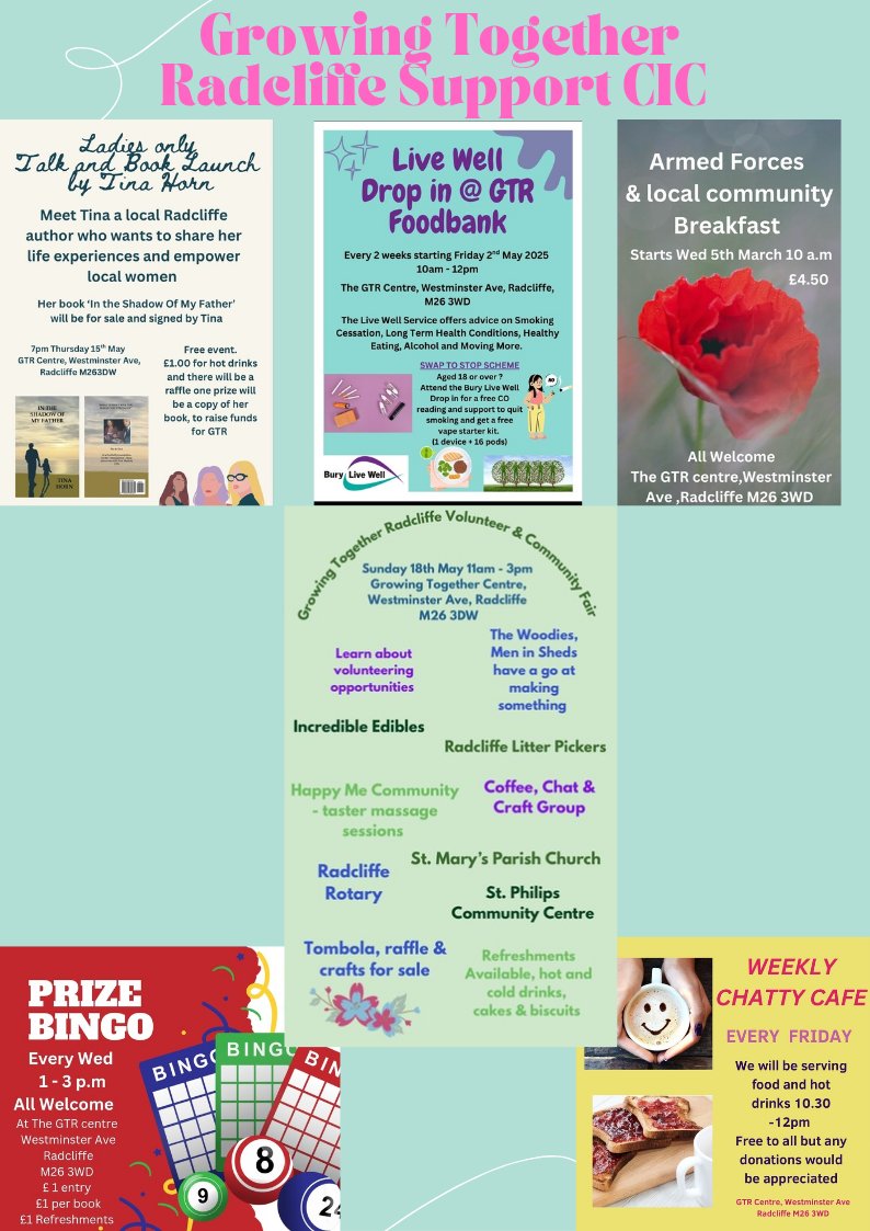 Growing Together Radcliffe Support CIC (@growingtogeth13) on Twitter photo What's on this week at The GTR centre,Westminster Ave, Radcliffe M26 3WD <a href="/buryhousingTEO/">Debbie Standring</a> <a href="/irwellvalley/">Irwell Valley Homes</a> <a href="/CorrieGardeners/">Corrie Gardeners Community Group</a> <a href="/EdibleRadcliffe/">IncredibleEdibleRadcliffe 🌱</a> <a href="/Bury_GPFed/">BuryGPFed</a> <a href="/BuryCouncil/">Bury Council</a> <a href="/burylivewell/">Bury Live Well Service</a> <a href="/BuryVCFA/">BuryVCFA</a> What's on this week at The GTR centre,Westminster Ave, Radcliffe M26 3WD <a href="/buryhousingTEO/">Debbie Standring</a> <a href="/irwellvalley/">Irwell Valley Homes</a> <a href="/CorrieGardeners/">Corrie Gardeners Community Group</a> <a href="/EdibleRadcliffe/">IncredibleEdibleRadcliffe 🌱</a> <a href="/Bury_GPFed/">BuryGPFed</a> <a href="/BuryCouncil/">Bury Council</a> <a href="/burylivewell/">Bury Live Well Service</a> <a href="/BuryVCFA/">BuryVCFA</a>