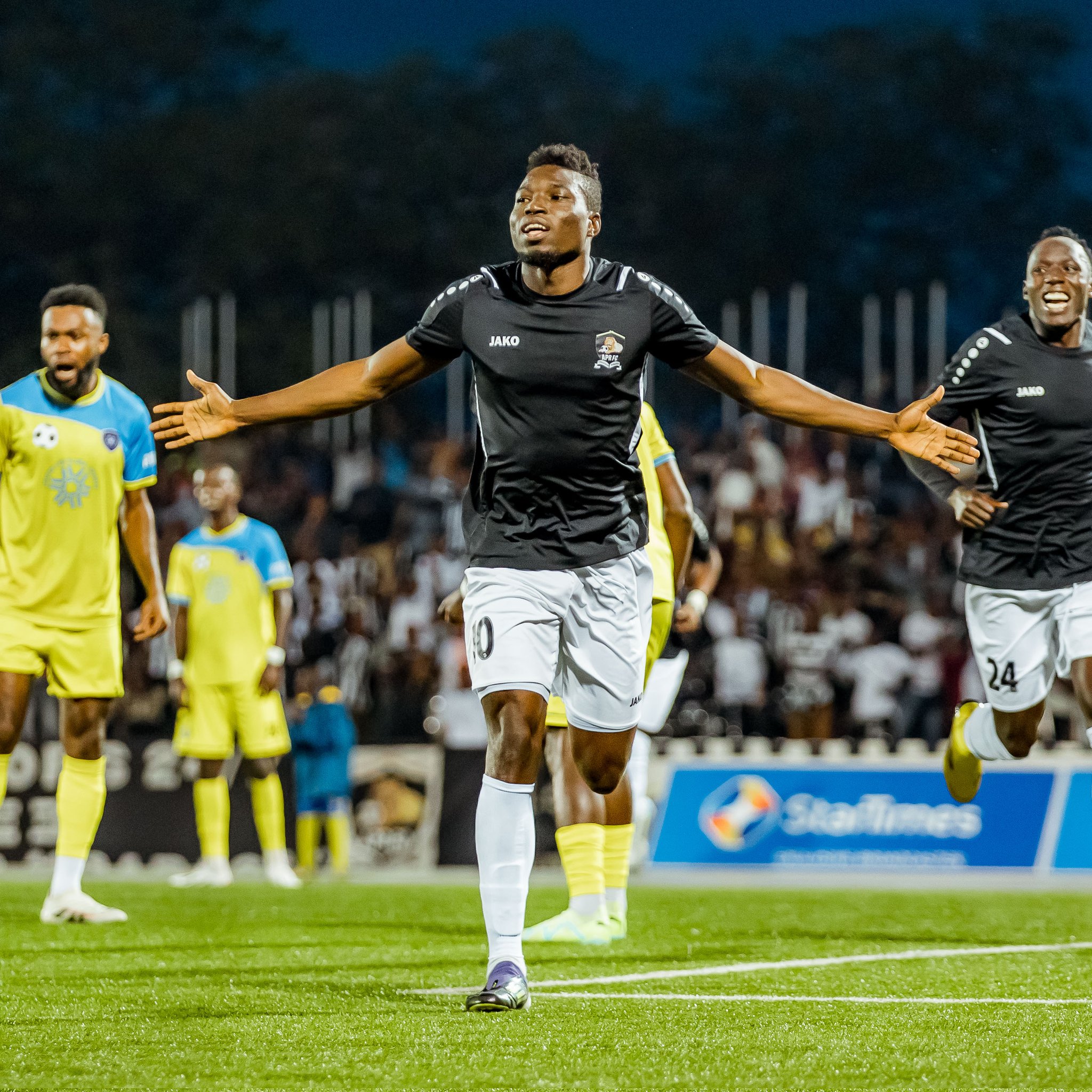Cheik Djbril Ouattra celebrates scoring for APR FC against Amagaju FC