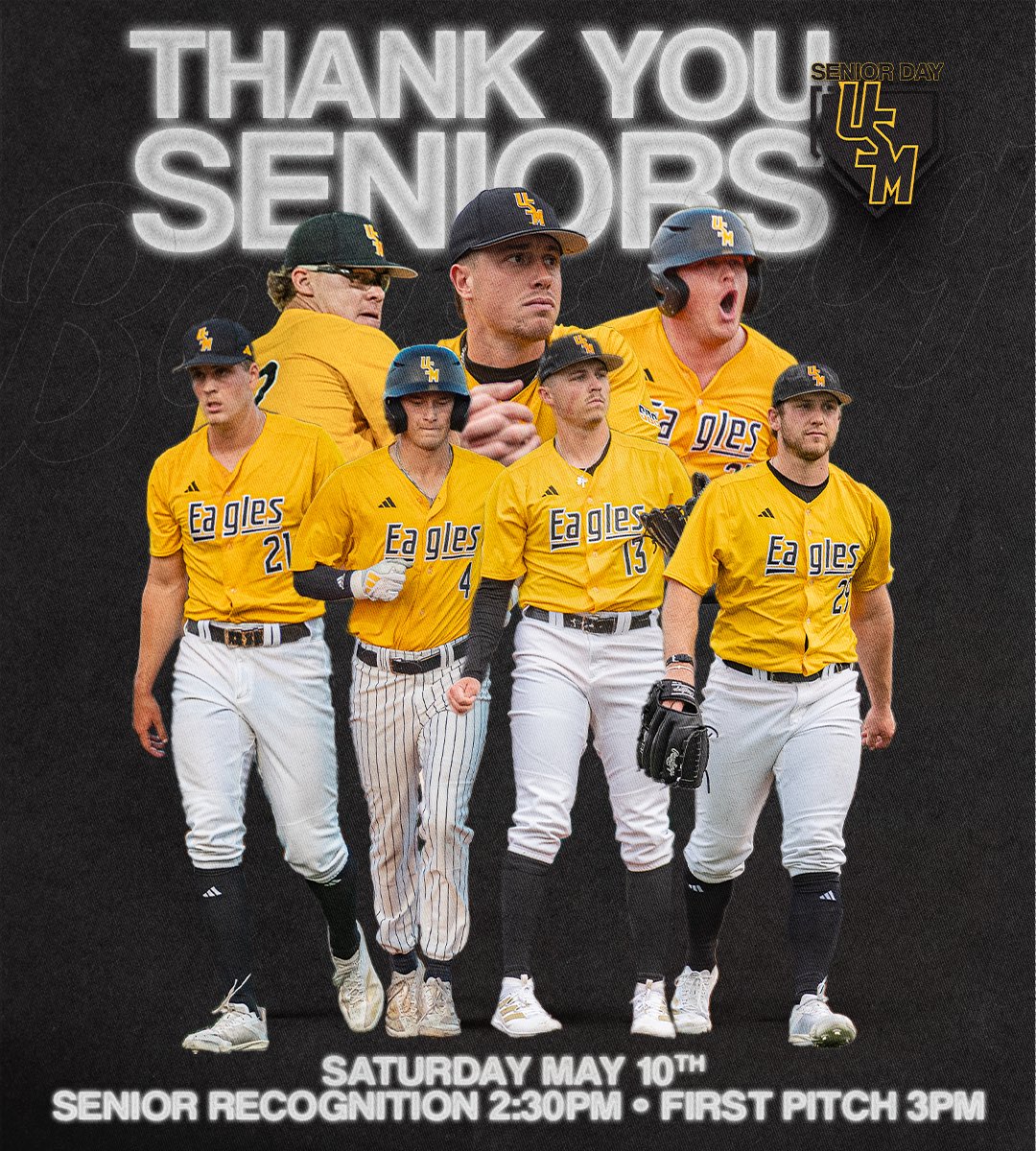 𝐓𝐡𝐚𝐧𝐤 𝐲𝐨𝐮 𝐒𝐞𝐧𝐢𝐨𝐫𝐬 🫶

Help us celebrate some of the few players who have been a huge impact on Southern Miss Baseball today before the game! Slated for 2:30pm! 

#EverythingMatters | #SMTTT