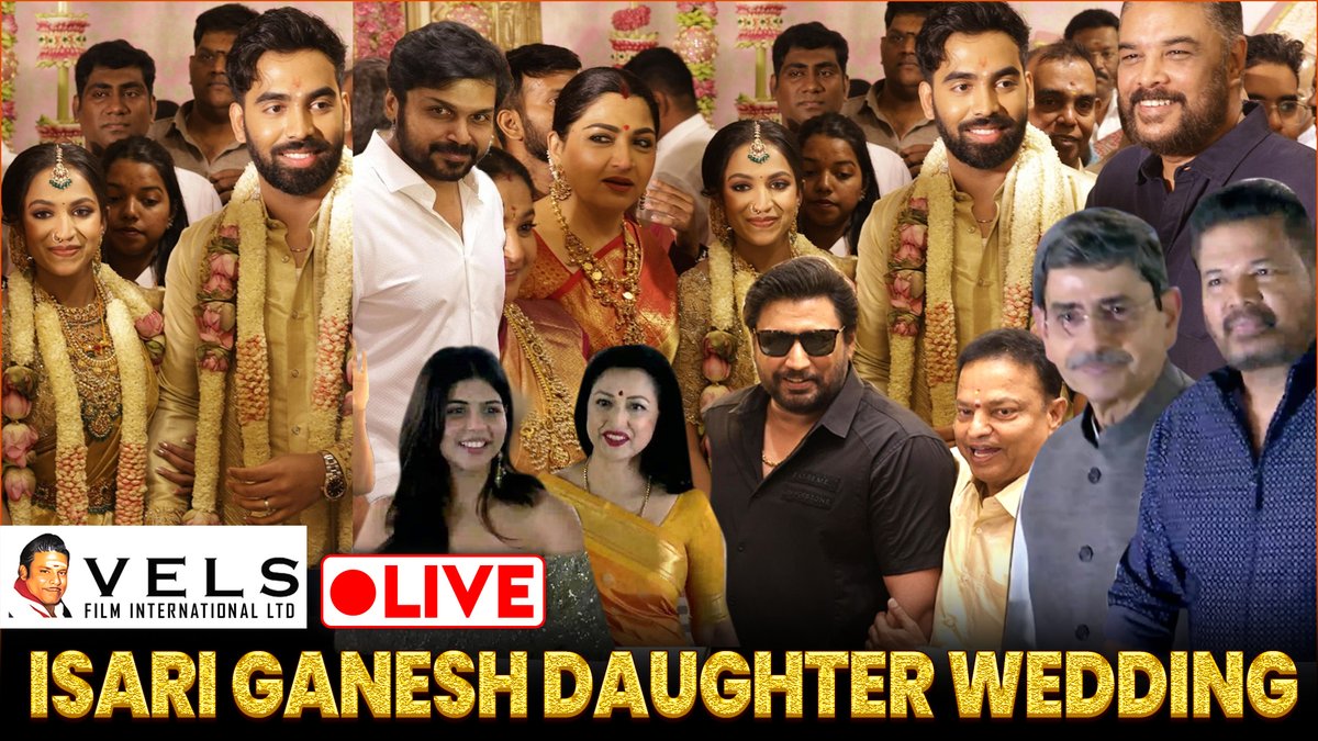 cineulagam's tweet photo. 🔴LIVE: Ishari Ganesh Daughter Wedding Reception | Preetha Ganesh Weds Lushvin Kumar❤️| Vels Film
▶️ https://t.co/dEPkewqqZT
#ishariganesh #preethaaganesh #velsfilminternational #velsuniversity #wedding #marriage #weddingreception #tamilcinema #cineulagam https://t.co/iS9sb8uLf4