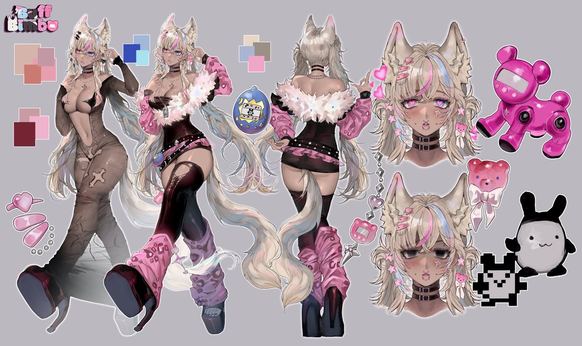 Time for a proper introduction!!
Hihi Blondies!! I’m BuffBimbo ⋆˙⟡♡
I’m a Gyaru inspired dawgtuber and I’ve been transported into a computer near you with the help of my tamagotchi pal ☆⌒(ゝ。∂)
My art tag is #bimb0w0 and 18+art is #bimboobs 
&amp; My oshi marks are 👾💘