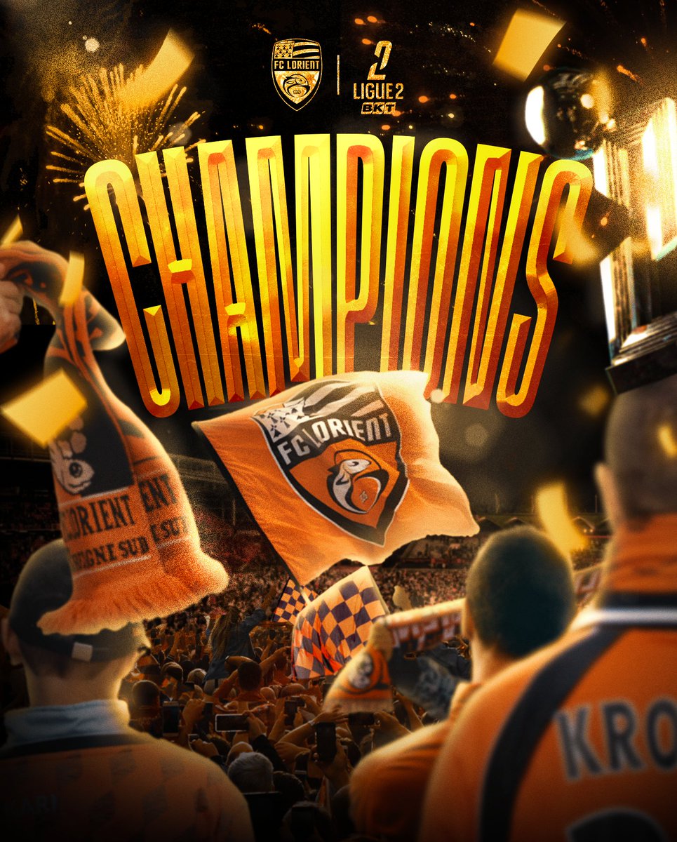 ActuL1_'s tweet photo. 🚨🚨🚨 OFFICIEL ! LE FC LORIENT EST CHAMPION DE LIGUE 2 ! 🏆🇫🇷

LES MERLUS REMPORTENT LE CHAMPIONNAT DEVANT LE PARIS FC. 🧡🖤

📸 @FCLorient https://t.co/1vMklVFGlo
