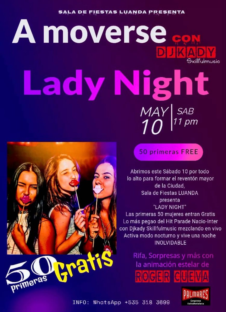 Las Tunas Travel (@lastunastravel) on Twitter photo Salidita nocturna este sábado?
Sala de Fiestas Luanda de <a href="/palmarestunas/">Palmares Las Tunas</a> .
Baila como si no hubiese un mañana 🤩
#ExploraLasTunas con #Infotur
#Sabado de #fiesta Salidita nocturna este sábado?
Sala de Fiestas Luanda de <a href="/palmarestunas/">Palmares Las Tunas</a> .
Baila como si no hubiese un mañana 🤩
#ExploraLasTunas con #Infotur
#Sabado de #fiesta