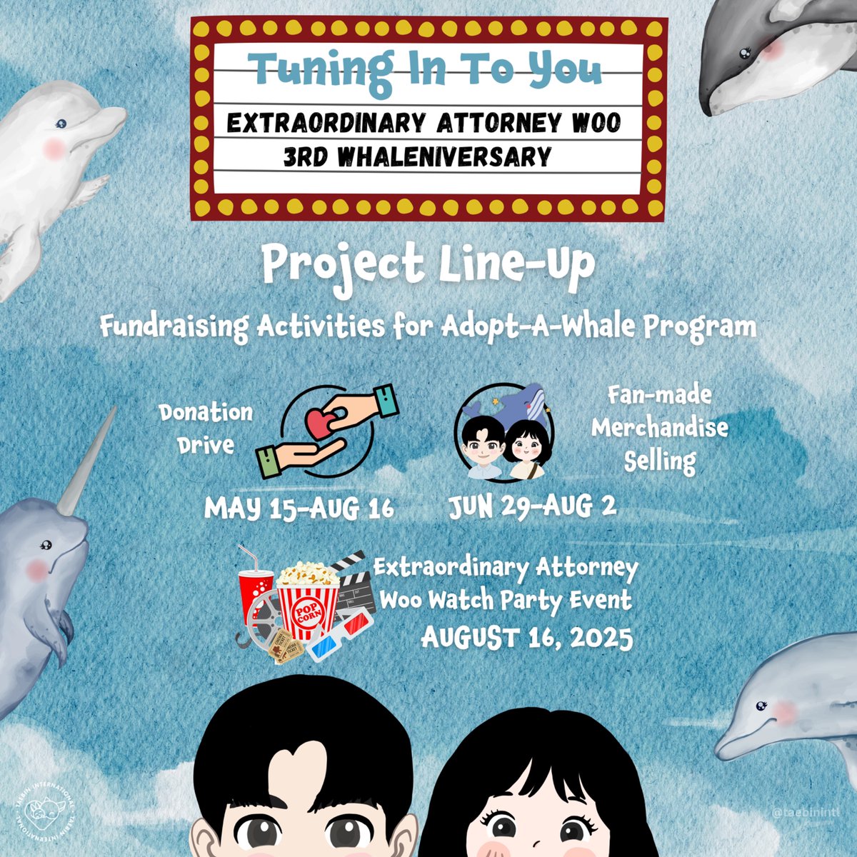 taebinintl's tweet photo. [FAN PROJECT] TUNING IN TO YOU: EAW 3rd Whaleniversary

It’s time to tune in!

Join us as we celebrate the 3rd Whaleniversary of #ExtraordinaryAttorneyWoo with a cozy watch party and a cause close to our hearts. Please see thread for updates.

#TuningInToYou #EAW3rdWhaleniversary https://t.co/LdOhiygWj8