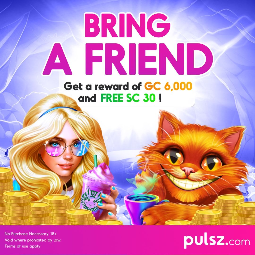 pulszdotcom's tweet photo. Sharing is winning at https://t.co/pfVxY2FQRg! Bring a friend and receive 6,000 Gold Coins plus FREE 30 Sweepstakes Coins on the house. 🏆 Don’t wait—invite your crew today! https://t.co/gg5Dv11BYZ