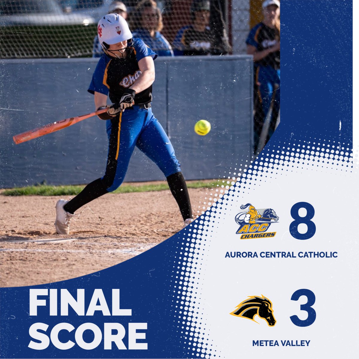 Softball picks up the non-conference win against Metea Valley 8-3. Go Chargers! @acc_fastpitch

C. Miller (14-2) 5IP 2H 8K
M. Vaghy 3/3 2 RBI
K. Gambro 2/3 2B