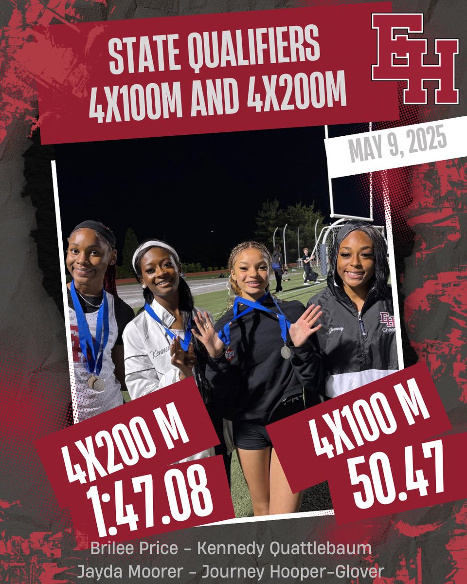 EHTrackandField's tweet image. We are going to state! These girls placed 1st in the 4x200m and 2nd in the 4x100m relays at regionals this week!
#builtonbellroad