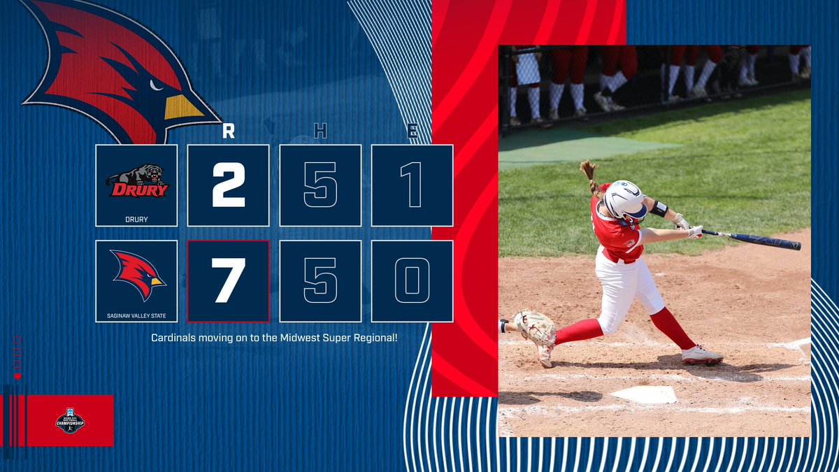svsuathletics (@svsuathletics) on Twitter photo ๐จCARDINALS IN THE SUPERS๐จ
<a href="/SVSU_Softball/">Cardinal Softball</a> defeats Drury 7-2 to advance to the <a href="/NCAADII/">NCAA Division II</a> Midwest Super Regional! ๐ด๐ต๐ฅ
#BeaksUp #GoCards #MidwestRegional ๐จCARDINALS IN THE SUPERS๐จ
<a href="/SVSU_Softball/">Cardinal Softball</a> defeats Drury 7-2 to advance to the <a href="/NCAADII/">NCAA Division II</a> Midwest Super Regional! ๐ด๐ต๐ฅ
#BeaksUp #GoCards #MidwestRegional