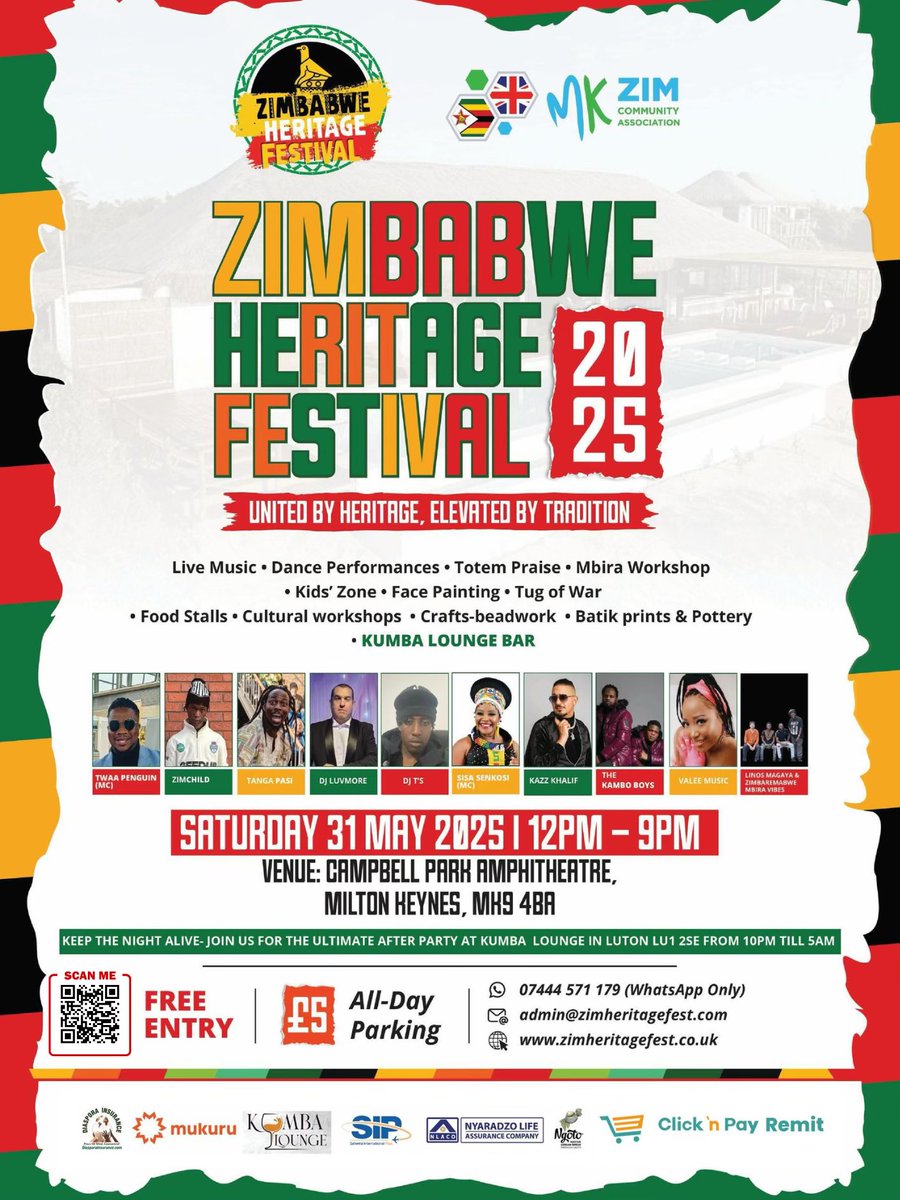 🚨 ONLY 21 DAYS LEFT! 🚨

Registration is FILLING FAST for Zimbabwe Heritage Festival 2025! Secure your FREE spot NOW!

⬇️ REGISTER TODAY ⬇️ 
🌐 zimheritagefest.co.uk 
🎟️ zimheritagefestival.eventbrite.com

Don't miss out on MK's biggest celebration of Zimbabwean culture at Campbell Park.