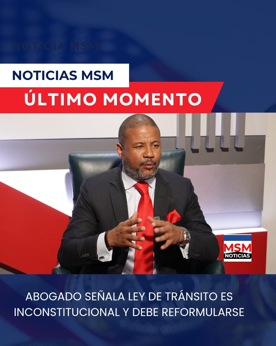 Noticias RD MSM (@noticias_msm) on Twitter photo Abogado señala Ley de Tránsito es inconstitucional y debe reformularse
noticiasmsm.com/2025/05/10/abo… <a href="/pousuazo/">Daniel Pou</a> <a href="/cibaonews/">Walker Gonzalez</a> <a href="/SusanaGautreau/">Susana Gautreau de Windt 🇩🇴</a> <a href="/evaristy/">Evaristy Jiménez</a> <a href="/INTRANT_RD/">Instituto Nacional de Tránsito y Transporte</a> <a href="/MiltonMorrison/">Milton Morrison</a> Abogado señala Ley de Tránsito es inconstitucional y debe reformularse
noticiasmsm.com/2025/05/10/abo… <a href="/pousuazo/">Daniel Pou</a> <a href="/cibaonews/">Walker Gonzalez</a> <a href="/SusanaGautreau/">Susana Gautreau de Windt 🇩🇴</a> <a href="/evaristy/">Evaristy Jiménez</a> <a href="/INTRANT_RD/">Instituto Nacional de Tránsito y Transporte</a> <a href="/MiltonMorrison/">Milton Morrison</a>