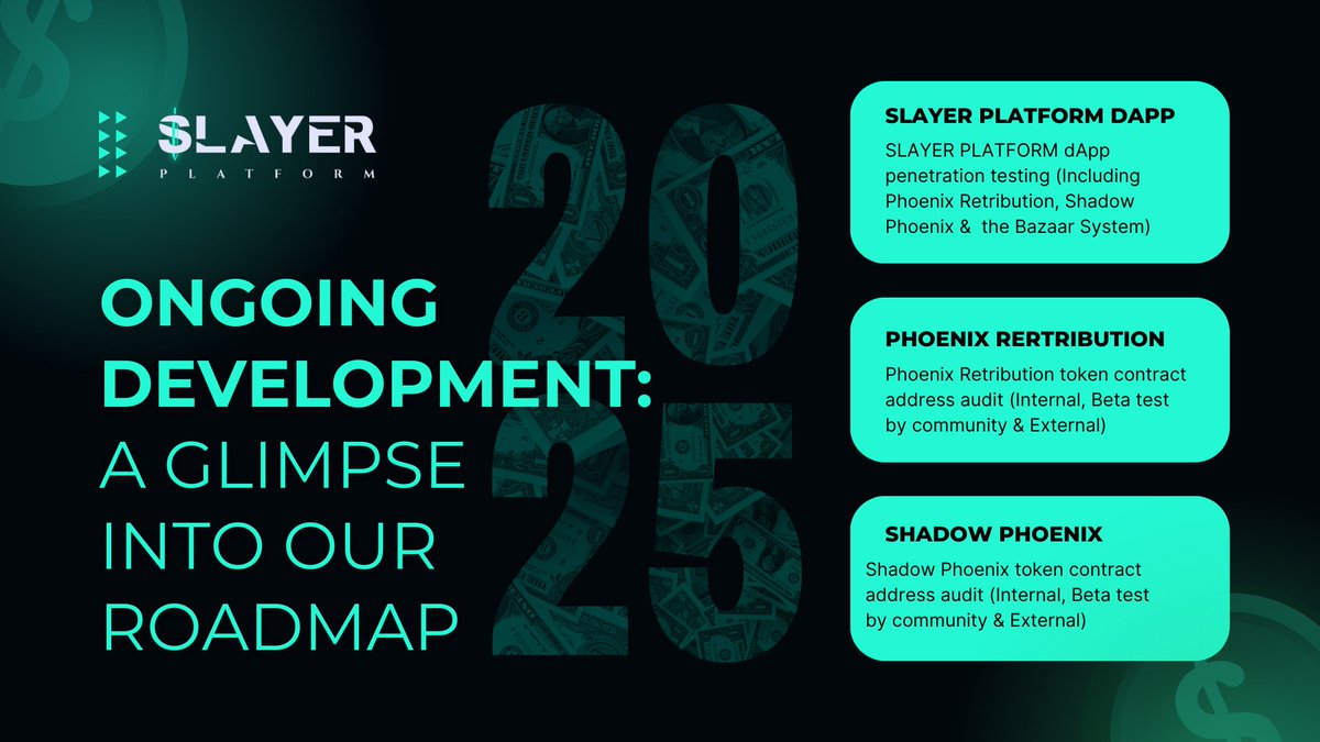 🚧 Under Construction: Ongoing Developments🚧

We're pushing SLAYER PLATFORM to new heights! Here's what's currently in the works:

🔍dApp Penetration Testing (Including Phoenix Retribution, Shadow Phoenix, Slayer Reborn, Shadow Slayer &amp; the Bazaar System) ⏳

🔍Token Contracts
