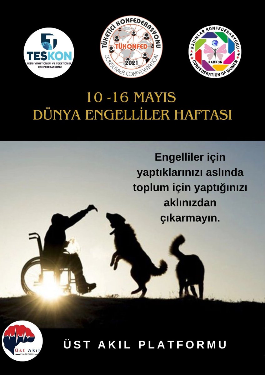 10-16 Mayıs Dünya Engelliler Günü.. 
Engelliler için yaptıklarınız, toplum için yaptıklarınız olduğunu unutmayın. Herkes potansiyel bir engellidir. #EngelliHaftasındaAtamaMüjdesi #EngellilerHaftası #engelli <a href="/sivilfederasyon/">Sivil Toplum Federasyonu</a>