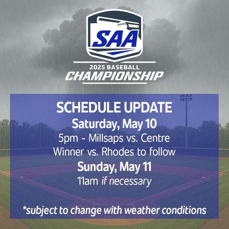 Still some rain moving through Jackson...the SAA Baseball tournament will tentatively resume at 5pm CT Saturday.

SAA Tourney Central: ow.ly/G4oe50VPgTp