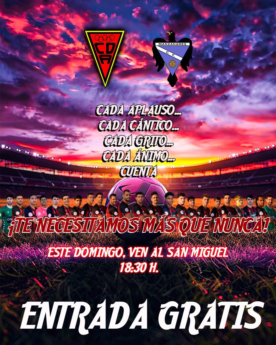 ¡Afición, os necesitamos más que nunca! Mañana domingo, a las 18:30, hay que llenar el San Miguel. ENTRADA GRATUITA