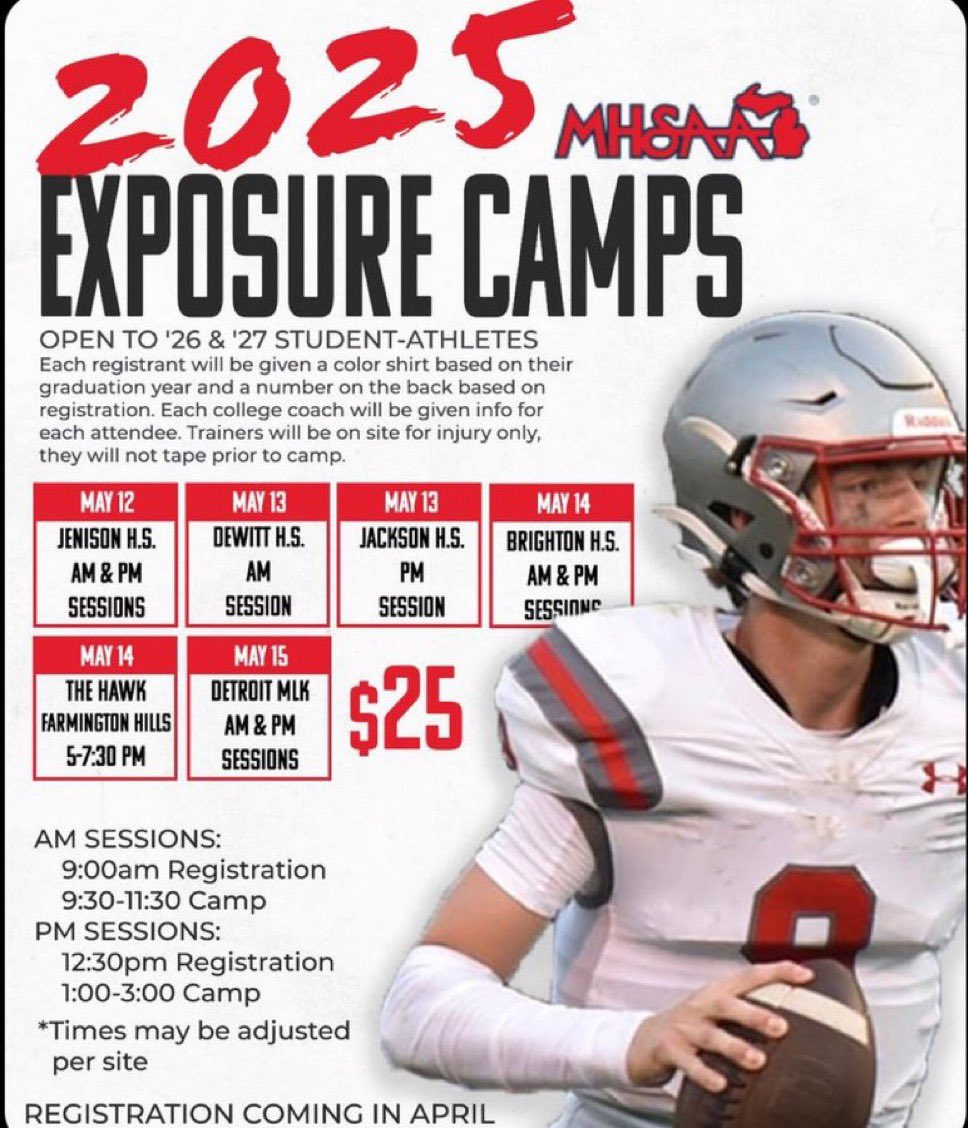 Raymon “BoomBoom” Watson (@watsonraym59563) on Twitter photo I will be attending the MHSSA exposure camp!! I’m excited to showcase my abilities to all the coaches there!!
<a href="/CoachMJones91/">Coach Jones</a> <a href="/Coach_Saut3r/">⚡️🄼🄰🅃🅃 🅂🄰🅄🅃🄴🅁⚡️</a> <a href="/CoachsSuite/">Coach's Suite LLC</a> <a href="/MIexposure/">Michigan exposure</a> <a href="/PrepRedzoneMI/">Prep Redzone Michigan</a> I will be attending the MHSSA exposure camp!! I’m excited to showcase my abilities to all the coaches there!!
<a href="/CoachMJones91/">Coach Jones</a> <a href="/Coach_Saut3r/">⚡️🄼🄰🅃🅃 🅂🄰🅄🅃🄴🅁⚡️</a> <a href="/CoachsSuite/">Coach's Suite LLC</a> <a href="/MIexposure/">Michigan exposure</a> <a href="/PrepRedzoneMI/">Prep Redzone Michigan</a>