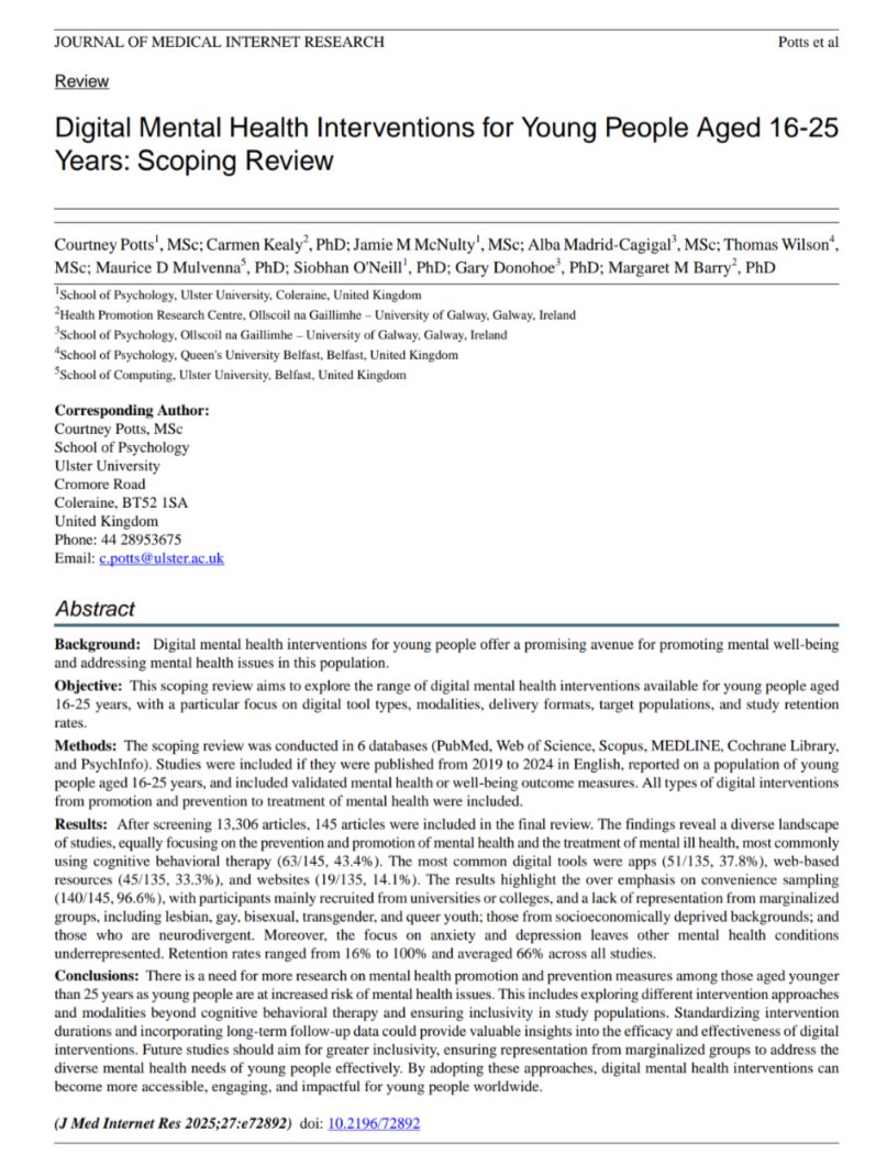 ✨ Maurice Mulvenna ✨ (@mauricemulvenna) on Twitter photo Our <a href="/AtlanticFutures/">Atlantic Futures</a> scoping review on digital mental health interventions for young people aged 16-25 years is now available jmir.org/2025/1/e72892. Helpful to <a href="/youth_dmh/">youth_dmh</a> <a href="/bytesproject/">The Bytes Project</a> <a href="/amhNI/">Action Mental Health</a> <a href="/OURGenCYP1/">OUR Generation Project</a> @Crystal <a href="/OrchaHealth/">ORCHA</a> please share Our <a href="/AtlanticFutures/">Atlantic Futures</a> scoping review on digital mental health interventions for young people aged 16-25 years is now available jmir.org/2025/1/e72892. Helpful to <a href="/youth_dmh/">youth_dmh</a> <a href="/bytesproject/">The Bytes Project</a> <a href="/amhNI/">Action Mental Health</a> <a href="/OURGenCYP1/">OUR Generation Project</a> @Crystal <a href="/OrchaHealth/">ORCHA</a> please share