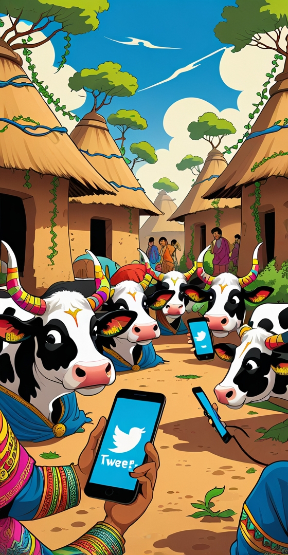 RoastModi's tweet image. Modi&apos;s rolling out Wi-Fi in villages, folks! Soon, cows will be tweeting their &apos;moos&apos; for better signal! Wonders of the Digital India era! 😂 #ModiRoast @_digitalindia