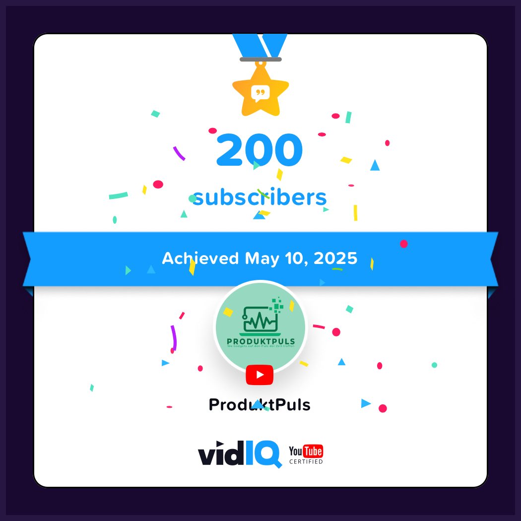 ProduktPuls's tweet photo. 🏆 Ich habe heute mein Ziel von 200 Abonnenten erreicht 🥳🎉🙏. Vielen Dank an euch ALLE!  @vidIQ https://t.co/kYDfeIZ7Ou 

#youtube #followers #ziel #dankbar #youtubechannel https://t.co/KLYWAUloKn
