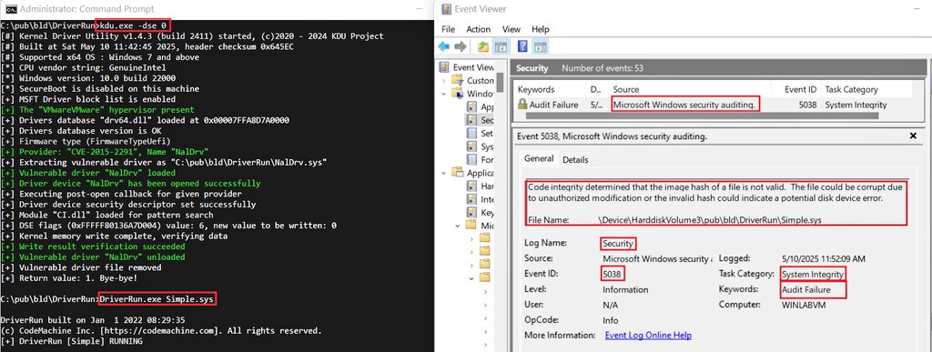 TIL: If you disable DSE by modifying nt!g_CiOptions to load an unsigned kernel driver, it will be logged :)