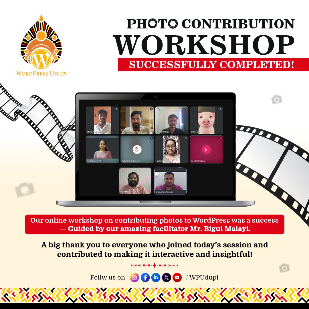 WordPress Udupi (@wpudupi) on Twitter photo Our Photo Contribution Workshop was a success!
10+ enthusiasts joined us to learn how to contribute photos to WordPress, guided by the amazing Mr. <a href="/mbigul/">Bigul Malayi</a>.
Thanks to everyone who made it interactive!
#WordPress #PhotoContribution #WPUdupi Our Photo Contribution Workshop was a success!
10+ enthusiasts joined us to learn how to contribute photos to WordPress, guided by the amazing Mr. <a href="/mbigul/">Bigul Malayi</a>.
Thanks to everyone who made it interactive!
#WordPress #PhotoContribution #WPUdupi