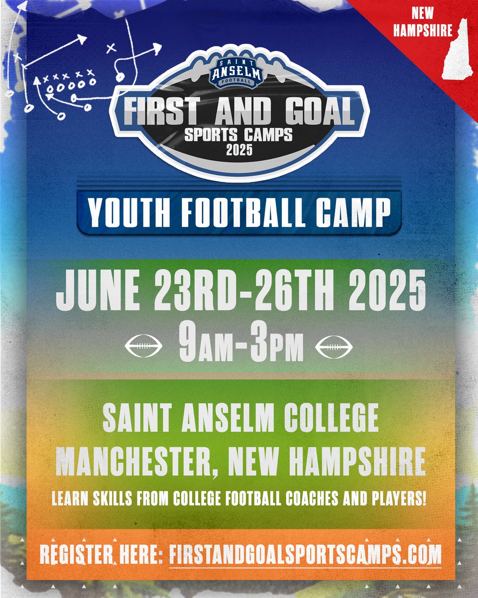 First and Goal Sports Football Training (@firstgoalsports) on Twitter photo We have had an overwelming response because of the success of last year's camp.
Camp is coached by College Football Coaches and current College Players from <a href="/STAHawksFB/">Saint Anselm Football ๐ #BCM</a>. Camp includes lunch in Davison Hall at <a href="/SaintAnselm/">Saint Anselm College</a>!
Register nowโผ๏ธ
firstandgoalsportscamps.com We have had an overwelming response because of the success of last year's camp.
Camp is coached by College Football Coaches and current College Players from <a href="/STAHawksFB/">Saint Anselm Football ๐ #BCM</a>. Camp includes lunch in Davison Hall at <a href="/SaintAnselm/">Saint Anselm College</a>!
Register nowโผ๏ธ
firstandgoalsportscamps.com