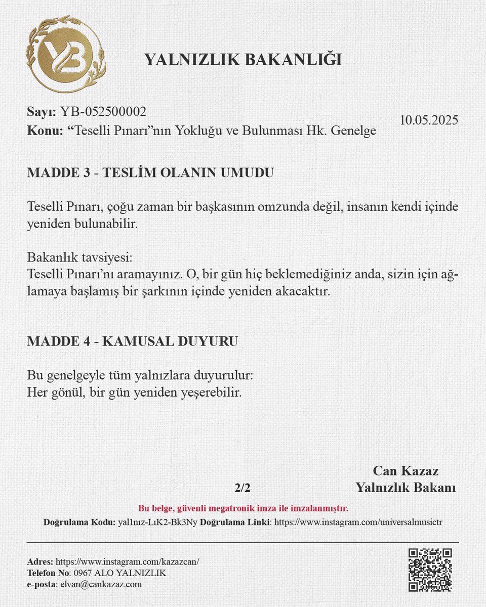 “TESELLİ PINARI”NIN YOKLUĞU VE BULUNMASI HAKKINDA GENELGE