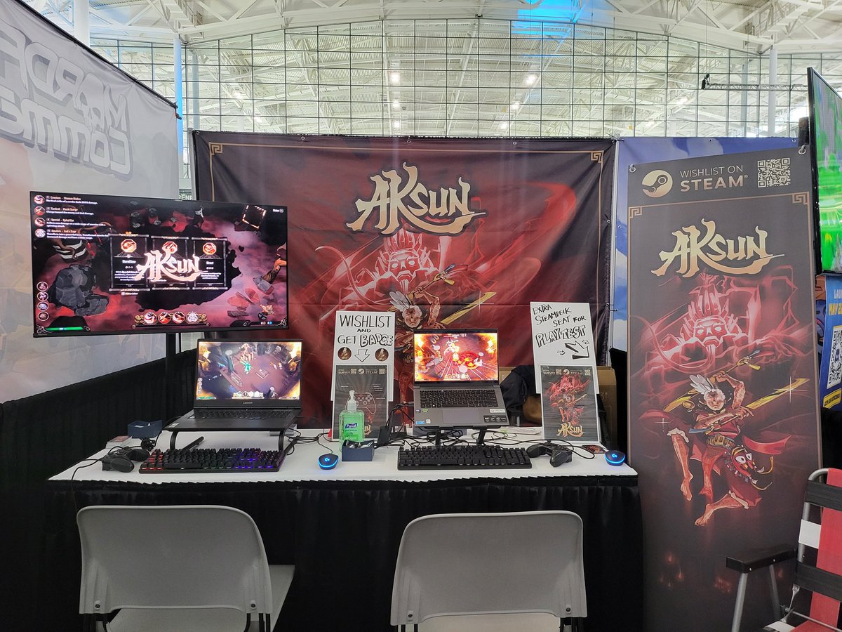 waywaystudio's tweet image. We changed our setup for the big day! Added a big screen! Check us out on booth 15115! #PAXEast #PAXEast2025 #Aksun #indiedev #indiegames