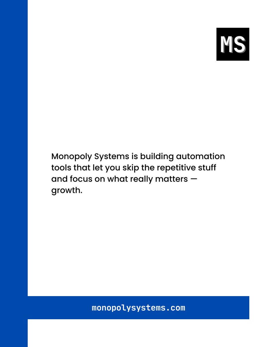 MonopolySystems's tweet image. Monopoly Systems is building automation tools that let you skip the repetitive stuff and focus on what really matters — growth.

#AutomateBetter #WorkSmarter #StartupTools #MonopolySystems
