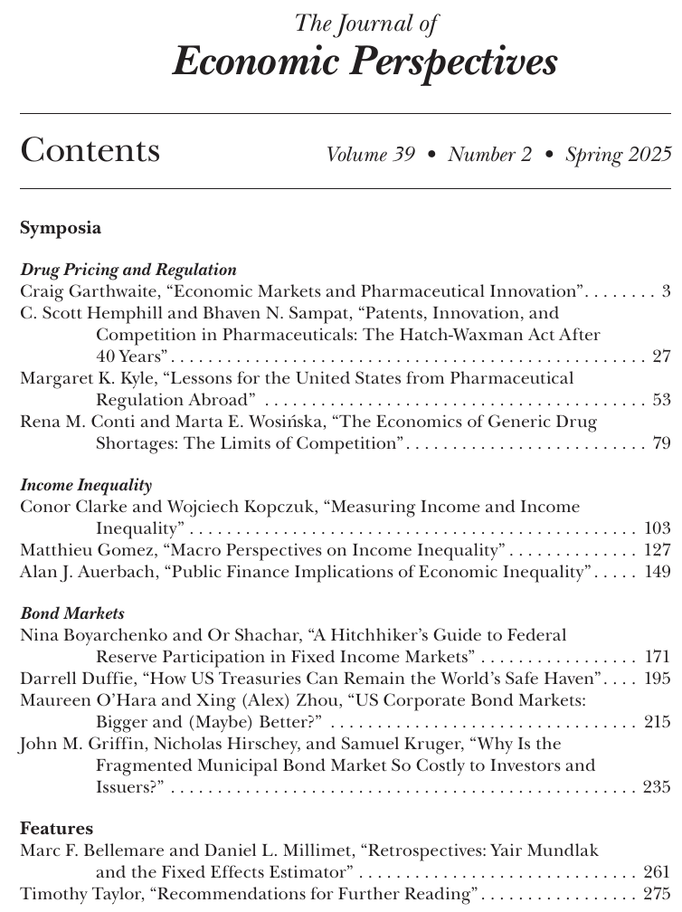 Heidi L. Williams (@heidilwilliams_) on Twitter photo I'm very grateful to our authors and editing team -- particularly <a href="/TimothyTTaylor/">Timothy Taylor</a> -- for this issue of the Journal of Economic Perspectives.
All articles available open-access here: aeaweb.org/issues/803 I'm very grateful to our authors and editing team -- particularly <a href="/TimothyTTaylor/">Timothy Taylor</a> -- for this issue of the Journal of Economic Perspectives.
All articles available open-access here: aeaweb.org/issues/803