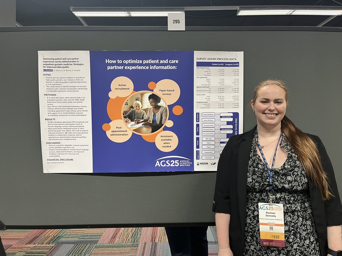 Honoured to present my team’s work on “Optimizing patient and care partner experience survey administration in outpatient geriatric medicine: Strategies for improved data quality” at #AGS25.