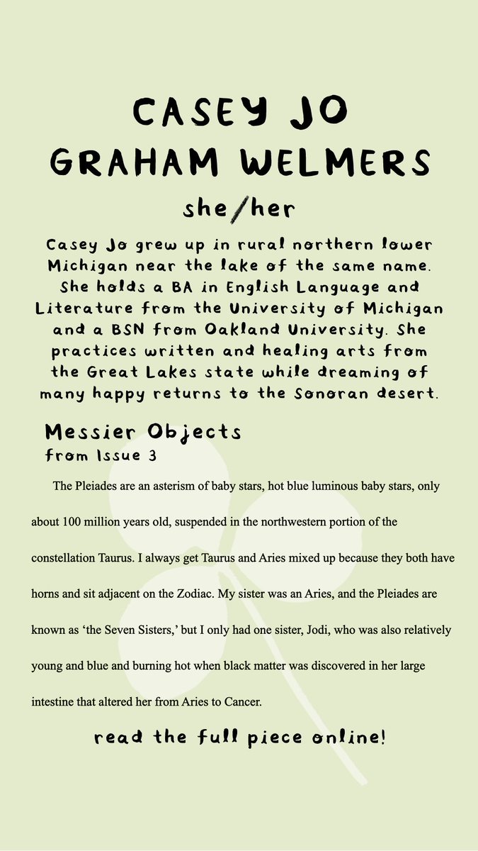 our featured contributors today are Libby Hsieh and Casey Jo Graham Welmers (<a href="/ca5eyj0/">Casey Jo</a>), our two Issue 3 nonfiction contributors! see more below ⤵️