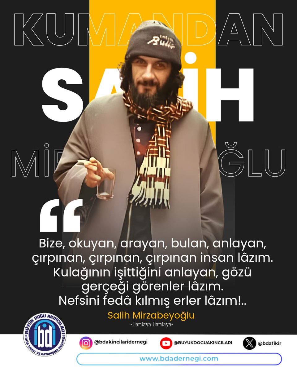 bdafikir's tweet image. Bize, okuyan, arayan, bulan, anlayan, çırpınan, çırpınan, çırpınan insan lâzım.
Kulağının işittiğini anlayan, gözü gerçeği görenler lâzım.
Nefsini fedâ kılmış erler lâzım!..

■ Salih Mirzabeyoğlu / Damlaya Damlaya 

#salihmirzabeyoğlu 
#ibda 
#bda 
#büyükdoğuakıncıları