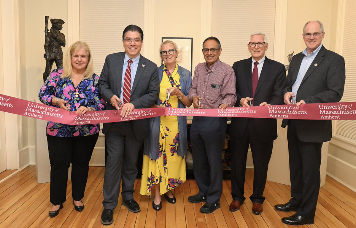 UMassChancellor's tweet image. With this week’s ribbon cutting ceremony, the Orchard Hill Pavilion is now open to the UMass community. Kudos to Professor Emerita Sigrid Miller and the design team at Sigrid Miller Pollin Studio. And, what a treat to see former Chancellor Kumble Subbaswamy back on campus!