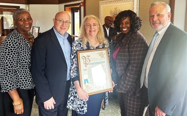 Thom Kleiner, OJ Yizar, Linda McKinzie-Daugherty &amp; Evan Latainer presented Michele Green with a special Proclamation at her retirement luncheon to honor her many years of dedicated service with the ACCES-VR NYS Department of Education and WPWDB. We will miss you.