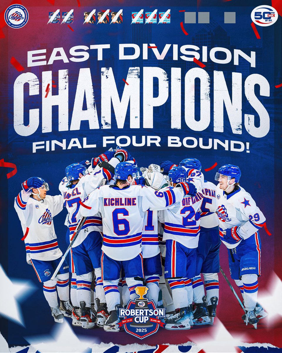 WE DID IT!!! THE JR. AMERICANS ARE YOUR 2025 EAST DIVISION CHAMPIONS!!! 🏆 

WE’RE HEADED TO THE ROBERTSON CUP FINAL FOUR IN MINNESOTA!!! #LetsGetRowdy