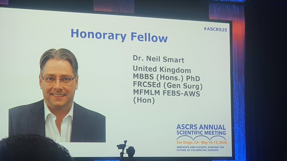 Sameh Emile, MD, FACS (@dr_samehhany81) on Twitter photo Professor <a href="/Neil_J_Smart/">Neil Smart</a> named as Honorary Fellow of the <a href="/ASCRS_1/">ASCRS_1</a> #ASCRS25. Congratulations on well-deserved recognition.
<a href="/ColorectalDis/">Colorectal Disease</a> <a href="/SWexner/">Steven D Wexner MD, PhD</a> Professor <a href="/Neil_J_Smart/">Neil Smart</a> named as Honorary Fellow of the <a href="/ASCRS_1/">ASCRS_1</a> #ASCRS25. Congratulations on well-deserved recognition.
<a href="/ColorectalDis/">Colorectal Disease</a> <a href="/SWexner/">Steven D Wexner MD, PhD</a>
