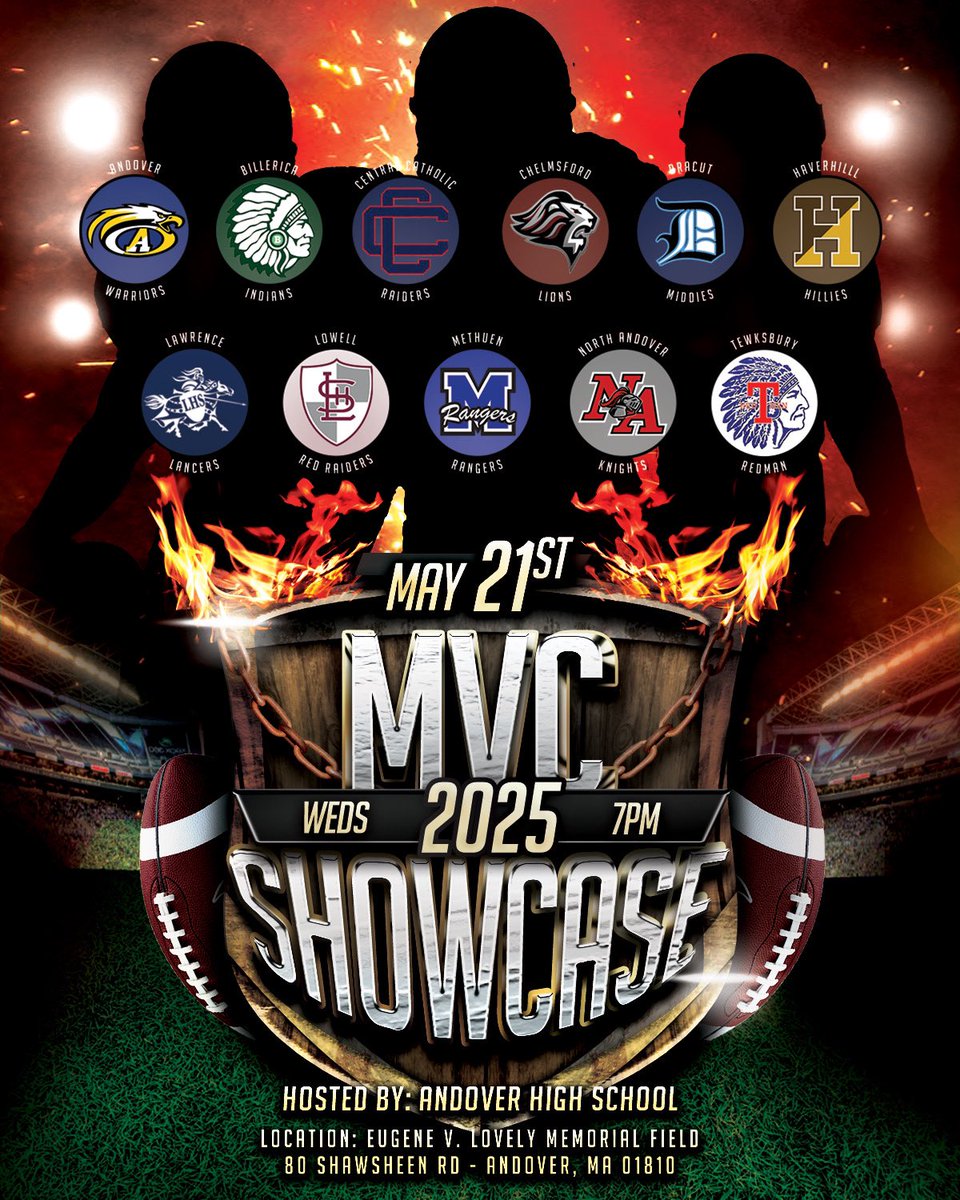 Andover High School Varsity Football (@coachfielding) on Twitter photo ‼️COLLEGE COACHES ‼️
11 days until the MVC Showcase!
🗓️ Wednesday, May 21, 2025
⏲️7:00PM
📍Andover HS - Andover, MA
Contact <a href="/CoachFielding/">Andover High School Varsity Football</a>
DM to RSVP and receive the full prospect list ahead of time if you haven't done so already
Confirmed Colleges so far. ‼️COLLEGE COACHES ‼️
11 days until the MVC Showcase!
🗓️ Wednesday, May 21, 2025
⏲️7:00PM
📍Andover HS - Andover, MA
Contact <a href="/CoachFielding/">Andover High School Varsity Football</a>
DM to RSVP and receive the full prospect list ahead of time if you haven't done so already
Confirmed Colleges so far.