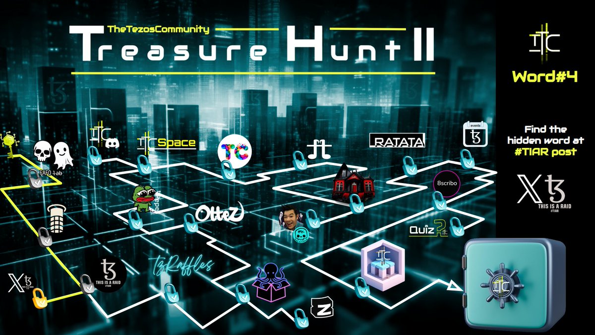 TheTezosCommunity (@thetezos) on Twitter photo Word#4 - TTC's Tezos Treasure Hunt II
The 4th word needed to reveal the Locked Treasure Wallet was posted during <a href="/caving100/">Caving Wilde</a>'s raid done by <a href="/_thisisaraid/">This Is A Raid</a> raiders πWill you find it? π
πFind the hidden word TTC's #TIAR post here at X
βΉοΈthetezos.com/treasure-hunt-β¦
StrongerTogether Word#4 - TTC's Tezos Treasure Hunt II
The 4th word needed to reveal the Locked Treasure Wallet was posted during <a href="/caving100/">Caving Wilde</a>'s raid done by <a href="/_thisisaraid/">This Is A Raid</a> raiders πWill you find it? π
πFind the hidden word TTC's #TIAR post here at X
βΉοΈthetezos.com/treasure-hunt-β¦
StrongerTogether
