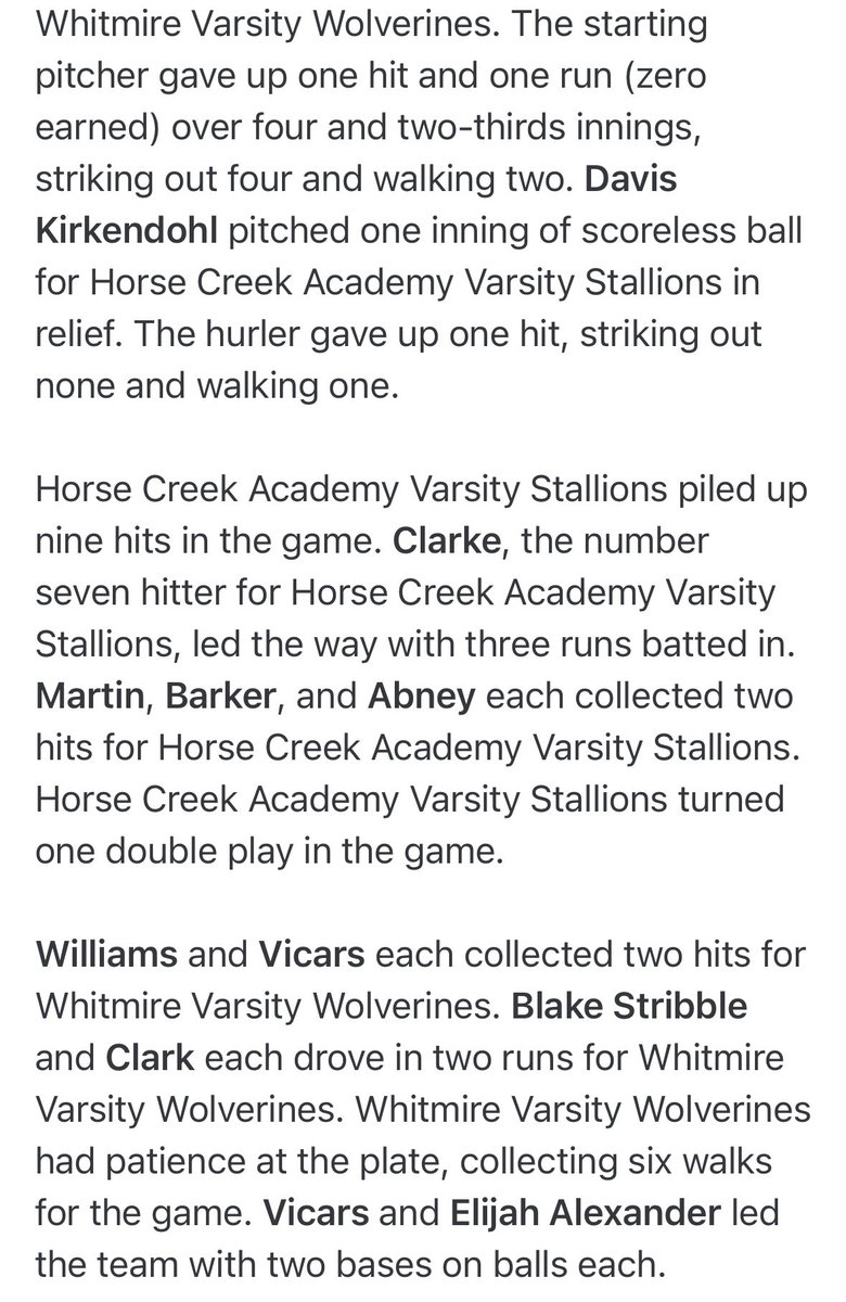 An absolute ⁦<a href="/HCA_BSBL/">Horse Creek Academy Stallions Baseball</a>⁩ Picasso!
Hang it in the Louvre!

So proud of you Seniors - ⁦<a href="/Caden_Downey5/">Caden Downey</a>⁩ and Jaxon Martin. This W is all yours.

Proud because this was a WE WIN, not a “me” win. Every HCA player had an impact and a role, executed well. 

Well done fellas.