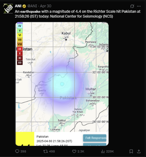 Monkastra's tweet photo. Join the Dots. 

May 11 - #ceasefire 
May 11 - Alarming Intelligence by JD Vance after Trump said 'Let them fight'
May 10 - 4.0 EarthQuake
May 7 - #OperationSindoor 
May 5 - 4.2 EQ
Apr 30 - 4.4 EQ
Apr 30 - #CasteCensus 
Apr 22 - 4.3 EQ
Apr 22 - #PahalgamTerroristAttack https://t.co/J69JcKTbE7