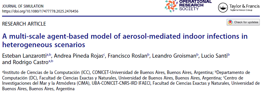 Laboratorio de Simulación de Eventos Discretos (@sedlab_icc) on Twitter photo ¡Nuevo trabajo! Simulaciones de dinámicas de contagio de enfermedades respiratorias por vía de transmisión aérea. <a href="/RodrigoD_Castro/">Rodrigo Castro</a> Esteban Lanzarotti <a href="/apinedarojas/">Andrea Pineda Rojas</a> y colaboradores.
🔗doi.org/10.1080/174777…
<a href="/icc_uba_conicet/">ICC</a> <a href="/CIMA_Science/">Centro de Investigaciones del Mar y la Atmósfera</a>
¿Las heterogeneidades, importan?👇Mirá 👇 ¡Nuevo trabajo! Simulaciones de dinámicas de contagio de enfermedades respiratorias por vía de transmisión aérea. <a href="/RodrigoD_Castro/">Rodrigo Castro</a> Esteban Lanzarotti <a href="/apinedarojas/">Andrea Pineda Rojas</a> y colaboradores.
🔗doi.org/10.1080/174777…
<a href="/icc_uba_conicet/">ICC</a> <a href="/CIMA_Science/">Centro de Investigaciones del Mar y la Atmósfera</a>
¿Las heterogeneidades, importan?👇Mirá 👇