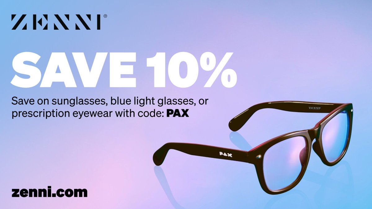 PAX (@pax) on Twitter photo Prescription, non-prescription, sunglasses, eye fatigue? Whatever your eyewear needs, Zenni.com has you covered!
Save 10% sitewide with code: PAX
<a href="/Zenni_Gaming/">Zenni Gaming</a>
#spon Prescription, non-prescription, sunglasses, eye fatigue? Whatever your eyewear needs, Zenni.com has you covered!
Save 10% sitewide with code: PAX
<a href="/Zenni_Gaming/">Zenni Gaming</a>
#spon