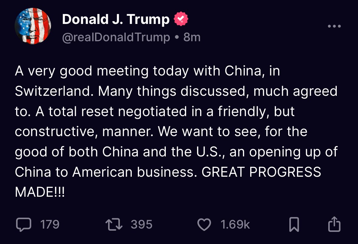 🟦"Trump annuncia l'inizio dei colloqui commerciali tra Stati Uniti e Cina: il dialogo prosegue domani"