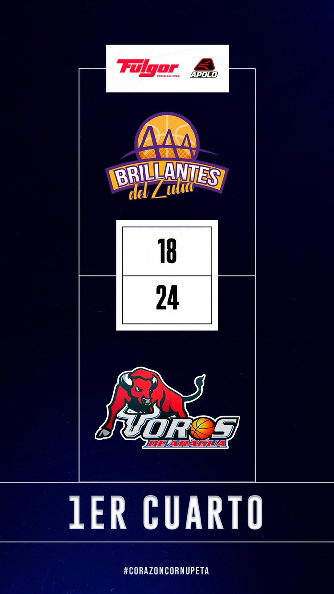 🗓️ 10 de mayo de 2025

🏟️ Maracaibo     

🏀 1er cuarto 🏀 

☀️ Brillantes - 18
🐂 Toros - 24

 ▫️ Addison Spruill: 6pts / 2reb / 2asis
 ▫️ Rakim Brown: 5pts / 3reb
 ▫️Diego García: 3pts / 1asis 

#EmbistiendoConFuria