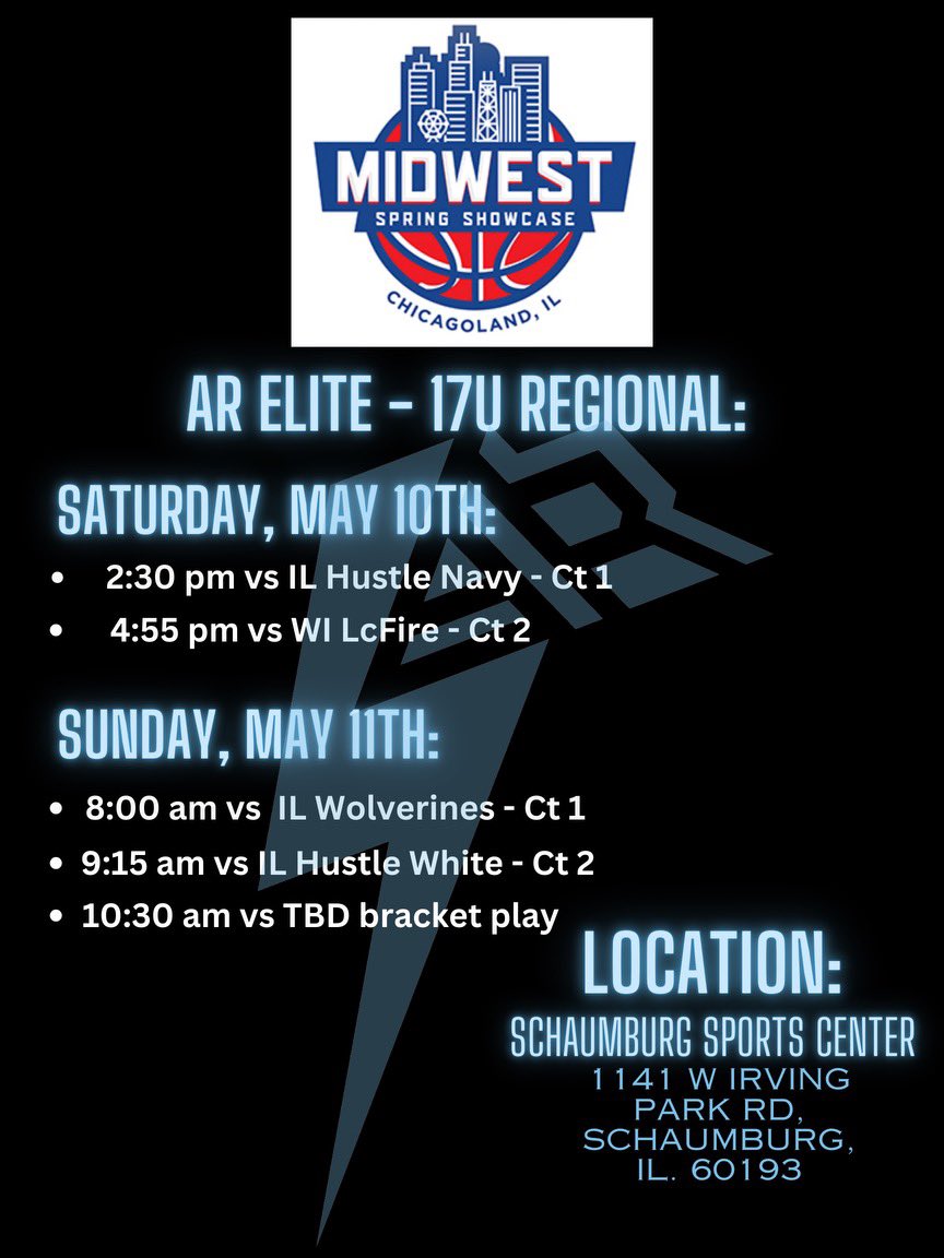 Here’s my schedule for this weekend at Schaumburg sports center. 

Come out and watch my team play!