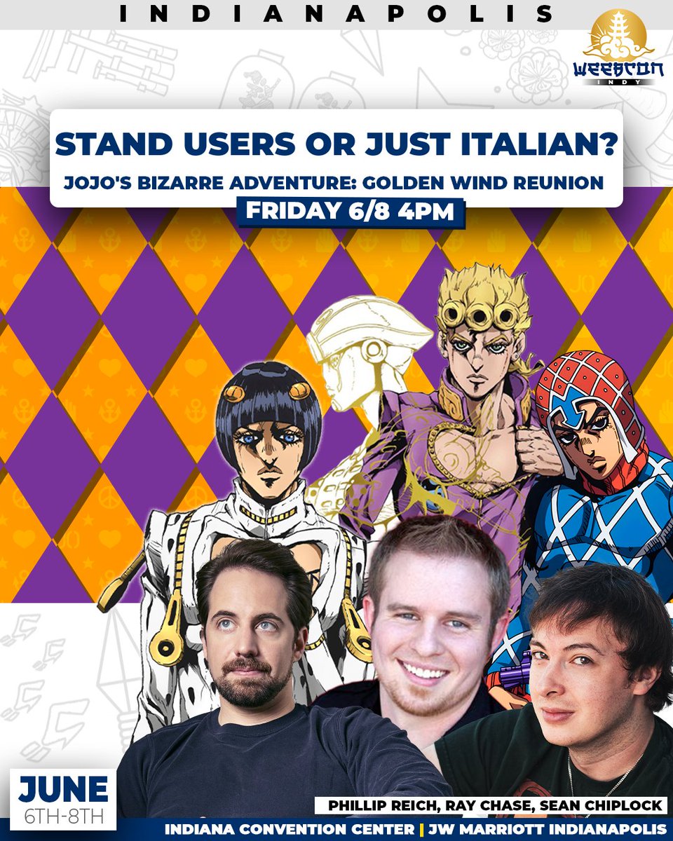 🌥️FIGHTING GOOOOOLD🌥️

Jojo’s part 5 really blurred the lines of what Stand Users might look like. Join us and the Cast to talk JoJo’s, poses, and convoluted stand abilities. 

🔜 INDY